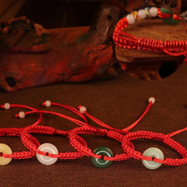 Vævet rødt reb imiteret jade perler armbånd til kvinder Etnisk B A9