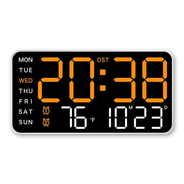 Digital väggklocka Veckodag Datum Temperaturdisplay Röststyrning Orange