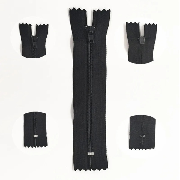 4 stk Lengde 20cm Closed End Colorful #3 Nylon Coil Zips Garme Black 4PCS