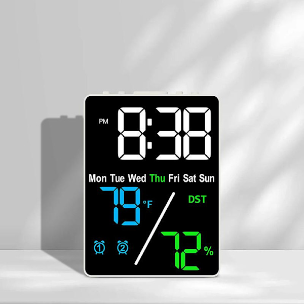 Digital väckarklocka TEMP Luftfuktighet Datum Vecka Display 2 Larm Snooze A5