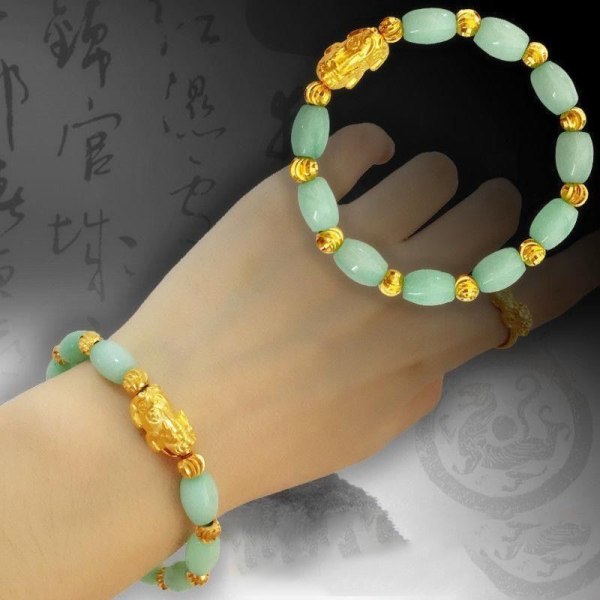 Imitert Jade Agate Oval Beads Pixiu Armbånd Dame Smykker A Yellow