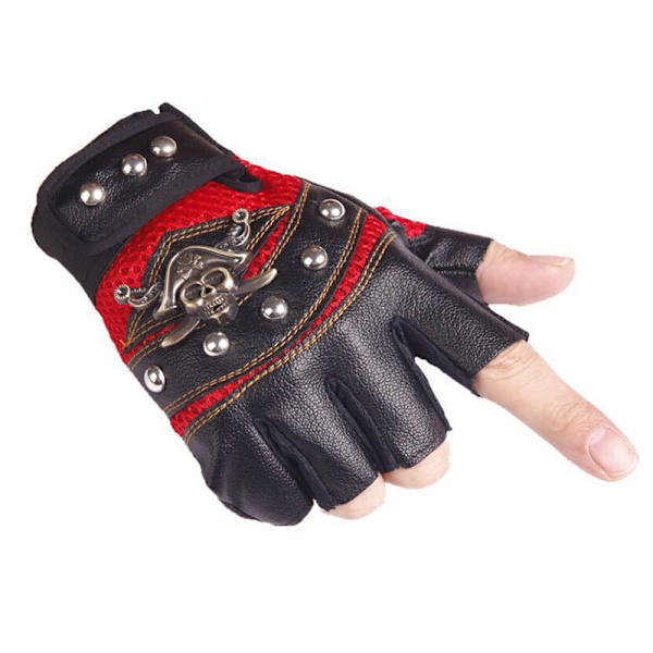 1 Par Skulls Nitte PU Læder Fingerløse Handsker Mode Hip Hop Red