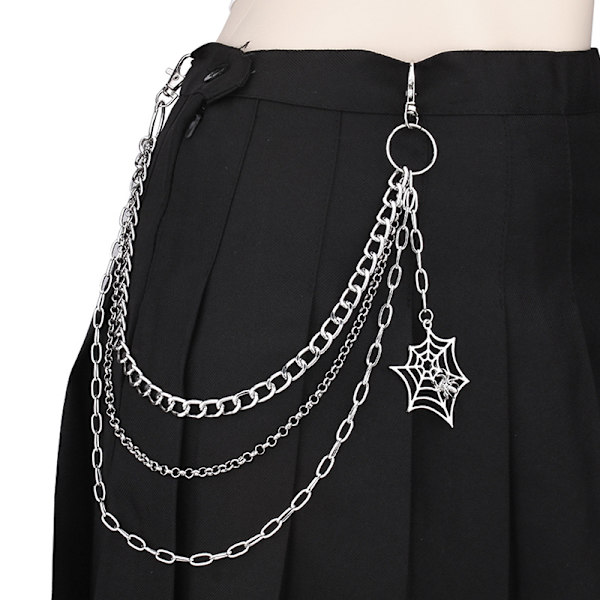 Mode Punk Metal Pants Chain Hip Hop Spider Web hängande jeans Black