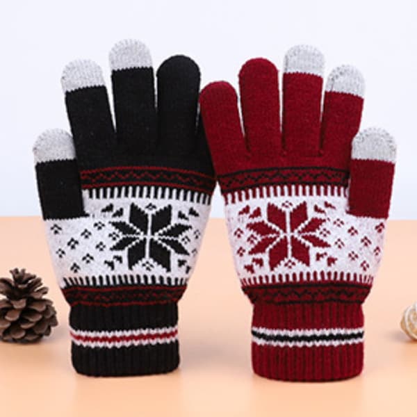 Vintervarma stickade handskar Mode snöflinge-broderi Touch G Red