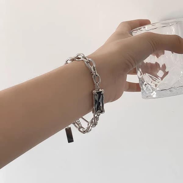 Trend Sort Zirkon Titanium Stål Armbånd Til Mænd Kvinder Geomet A1