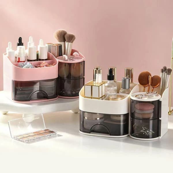 Makeup Organizer Med Gennemsigtig Skuffe Flere Rum F Beige