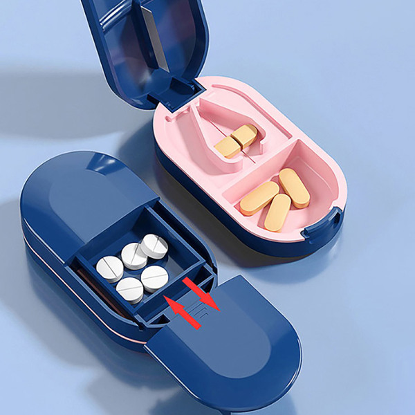 Pill ter Box Medicin Box Tablett Pill Splitter Grinder Crusher Blue