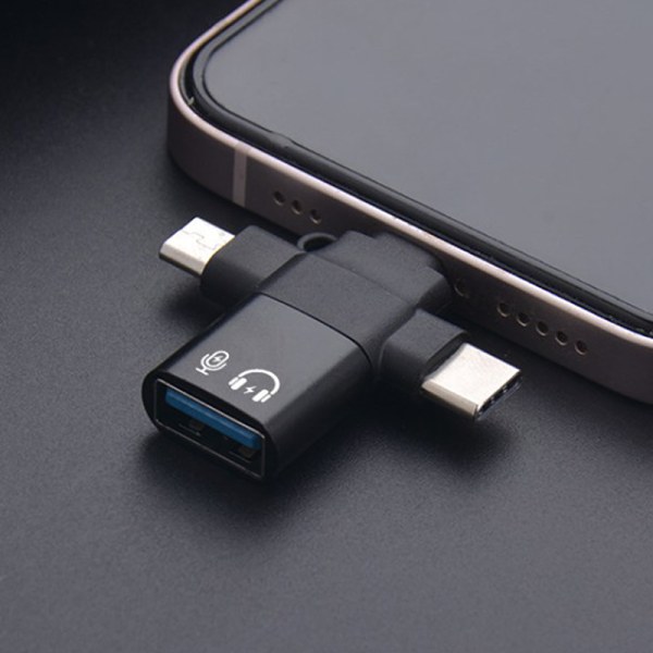 3-i-1 OTG Adapter USB3.0 Til IOS Converter Type-C Micro USB Fla Black