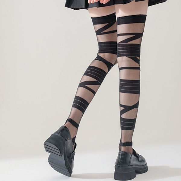 Kvinder Bandage Stripe Langstrømper Kvinde Lolita Jk Y2k Sexet White