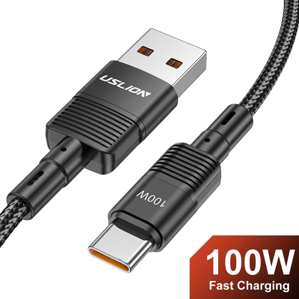 100W USB C-kabel Type C Hurtigladingsledning 7A USB C-dataledning T Black 2M