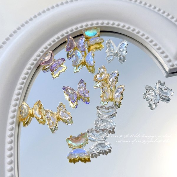 5 stk DIY Nail Art Decoration 3D Ice Crystal Butterfly Aurora Me E 5Pcs