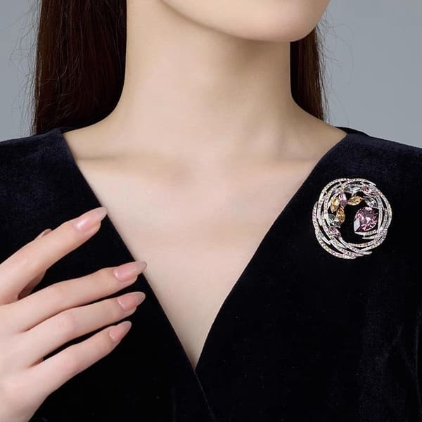 Mode Krystal Rhinestone Cirkel Broche Til Kvinder Frakke Smykker A1