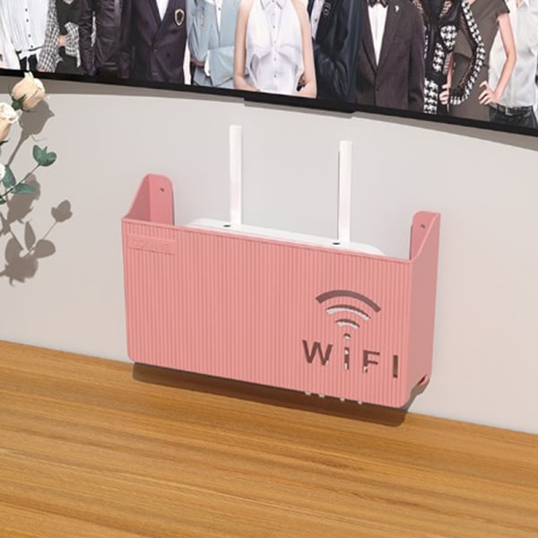 Trådløs Wifi Router Hylle Oppbevaringsboks Vegghengende ABS Organiz Pink