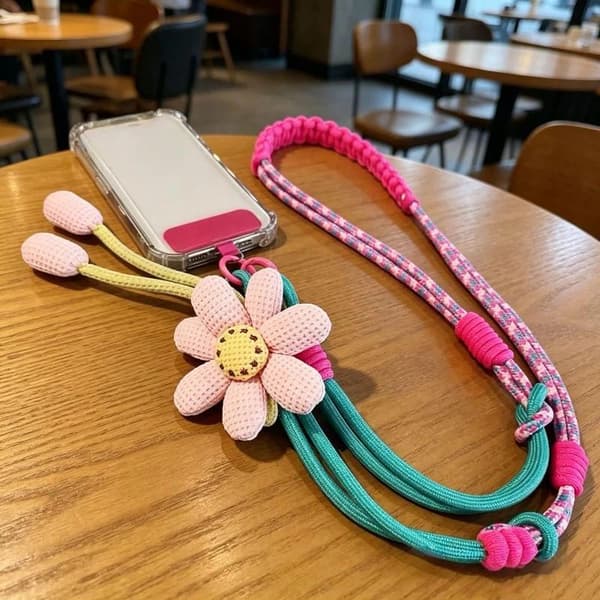 1 stk e Blomsterdekor Justerbar Telefonstropp Flettet Stropp For A8