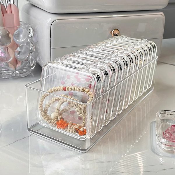 Mini oppbevaringsboks gjennomsiktig firkantet etui for øredobber ringer bh B