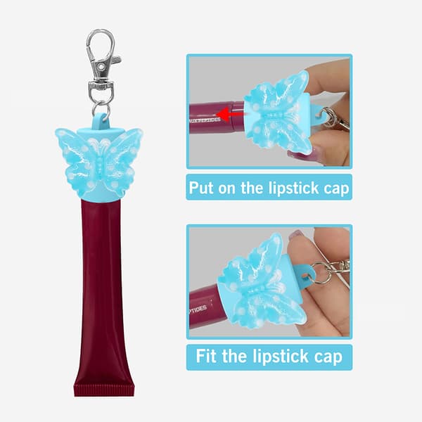 Flerfarget sommerfugl nøkkelringhette for lipgloss og leppepomade Pink