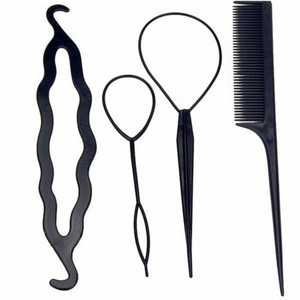 4 stk Sett Hårstyling Clip Bun Maker+Topsy Tail Braid Hestehale