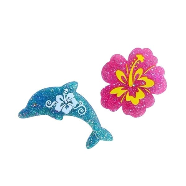 Delfiini eläin hiusklipsi kimalteleva sininen delfiini vaaleanpunainen hibiskus kukka A2