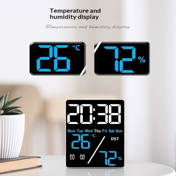 Digital väckarklocka TEMP Luftfuktighet Datum Vecka Display 2 Larm Snooze A2