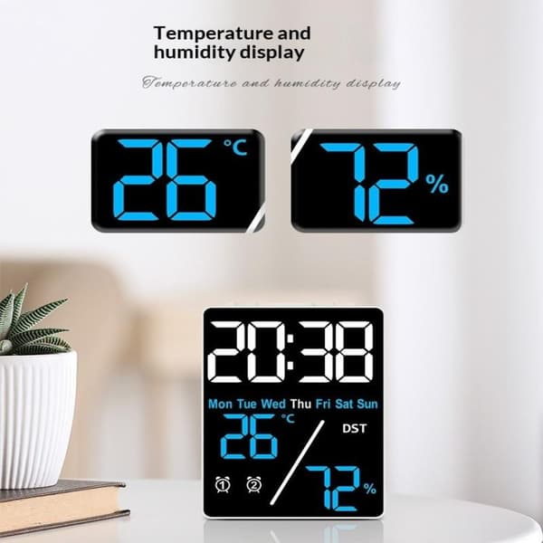 Digital väckarklocka TEMP Luftfuktighet Datum Vecka Display 2 Larm Snooze A5