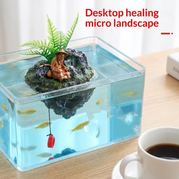 Mini Akvarium Kunstig Landskabsudsmykning Flydende Ø Fis A2