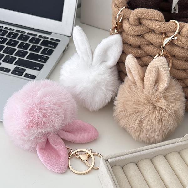 Kawaii Ears Pompom nøkkelring myk fluffy pels Nøkkelringveske P Gray