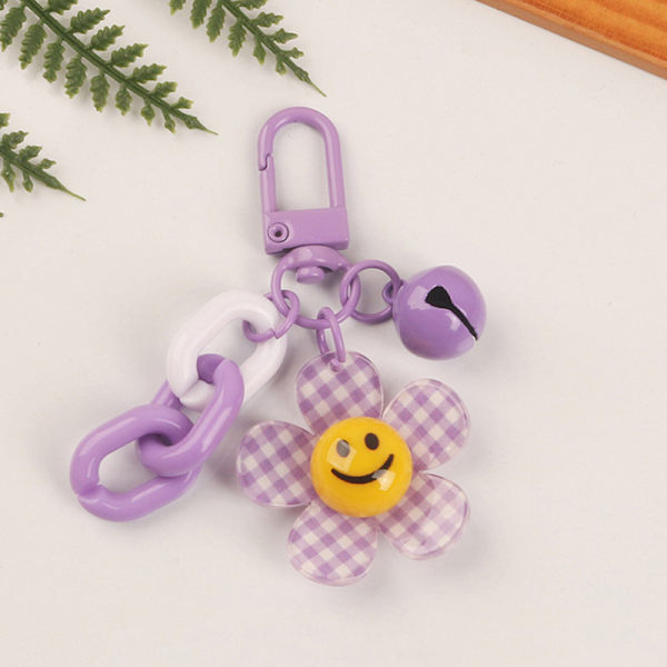 1Pc Fargerik e Smiley Face Flower Key Chain For Women Ryggsekk Purple