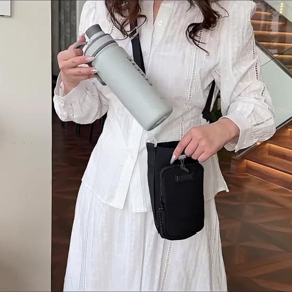 Vattenflaskväska för flaska med telefonficka, bärbar hållare gray