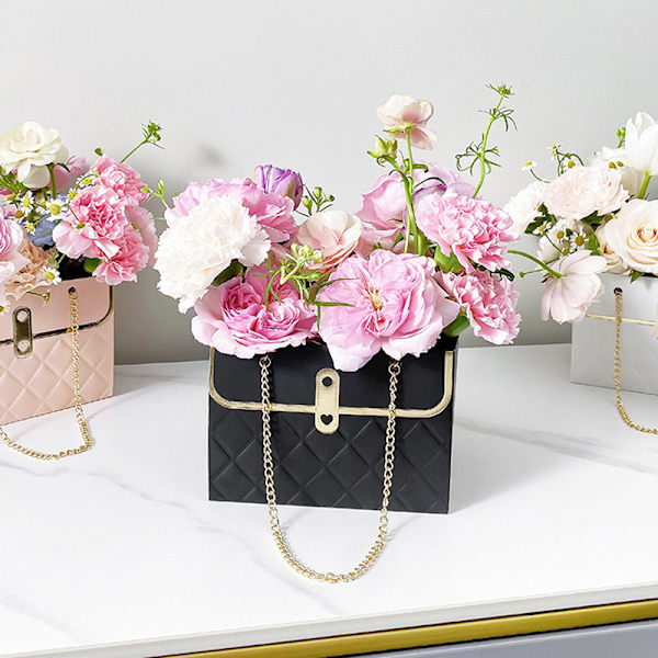 Bärbar blomlåda ros förpackningslåda presentpåse Black