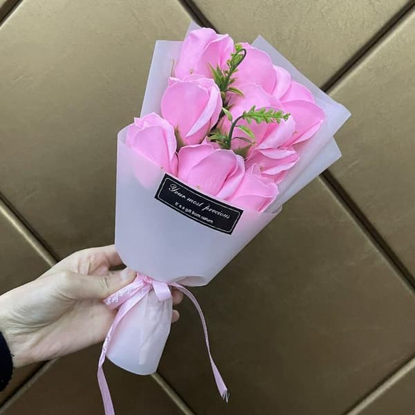 9 hoveder sæbeblomst rosebuket kunstig blomst til jul Gold