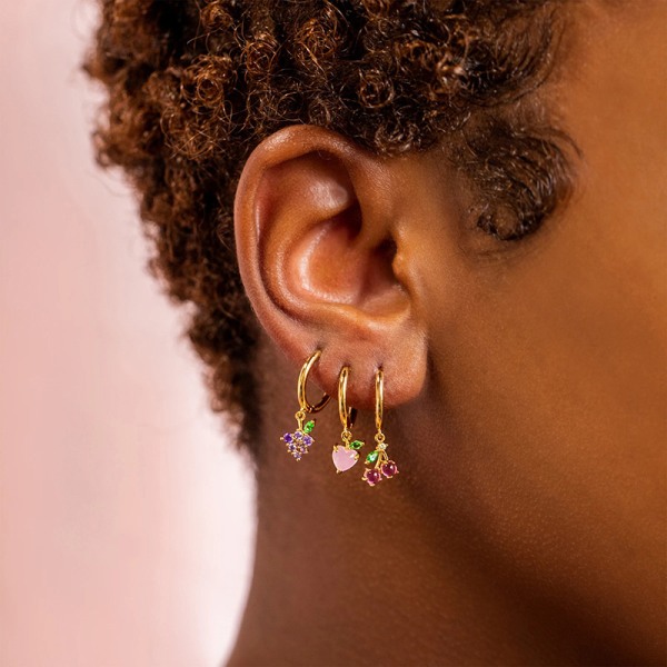 Mode Cubic Zirconia Frukt Små Hoop örhängen för kvinnor Pier Gold 09