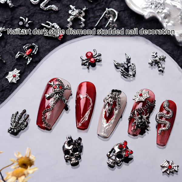 10 st Halloween-element nageldiamant mänsklig skalle spindelform D 14
