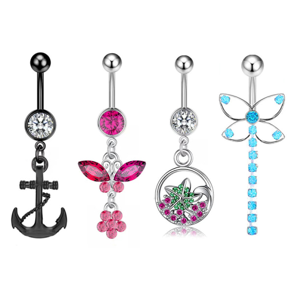 Zircon Dangle naparenkaat Heart Butterfly Navel Ring Pie A7