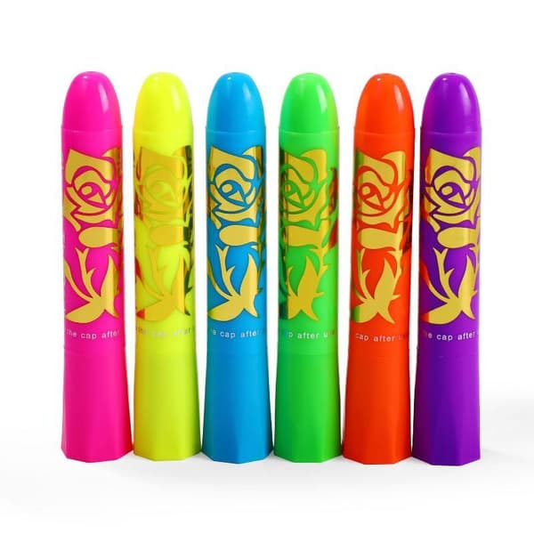 6 st Neon UV Glow Ansiktsfärg Kritset Svart Ljus Glöd Ej Till