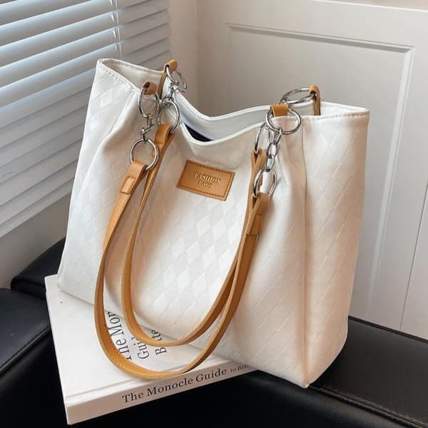 Preget Argyle-mønster Tote Bag Kvinner Stor Kapasitet Pendling S Khaki