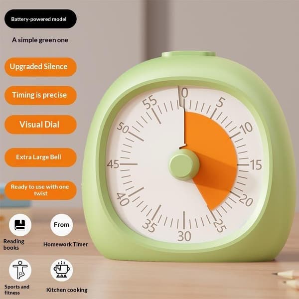 Nyttig visuell tidtaker i plast, lydløs, 60-minutters fokusassistent, digital A2