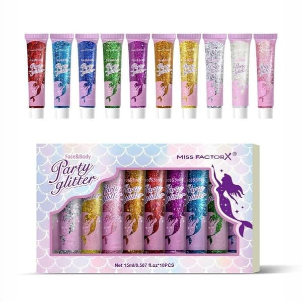 10 farger kroppsglittergel karnevalsansiktsglitterkosmetikk