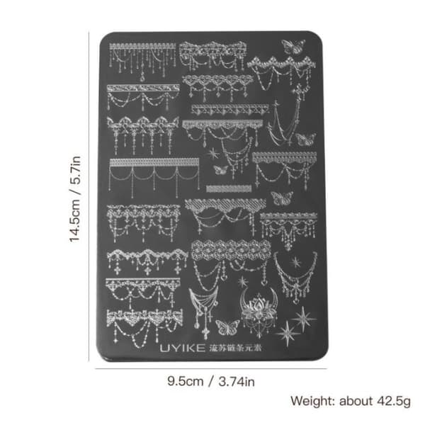1 ark duskekjede-element stemplingsplater 14,5x9,5 cm neglekunst