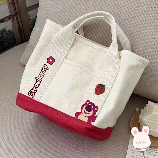 Cartoon e Handbag Lerretsveske Lunsjpose Vannkopp Vesker Kawaii Be White