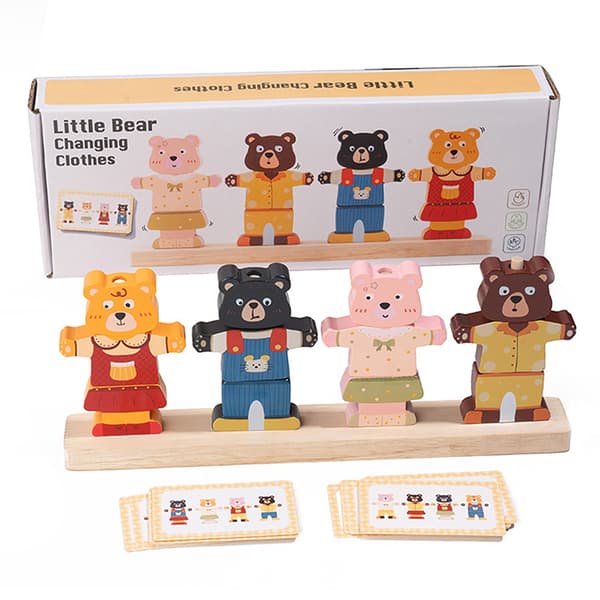 Montessori Trä Djurstapling & Utklädningsklossar Pedagogiska Multicolor