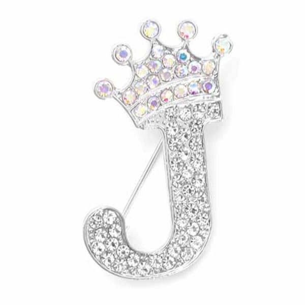 Fashion Crown 26 begyndelsesbogstaver A til Z Crystal Rhinestone Broo Silver-J