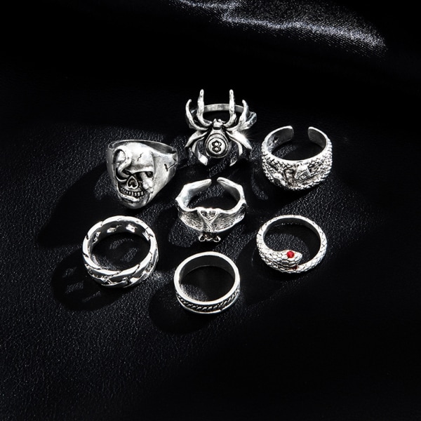 7 stk/sett Punk Snake Ringer for kvinner Gothic Spider Men smykker
