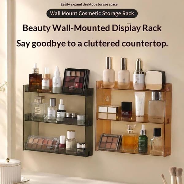 Klar Akryl Vægmonteret Makeup Organizer 3 Lag Stor Kapacitet Transparent
