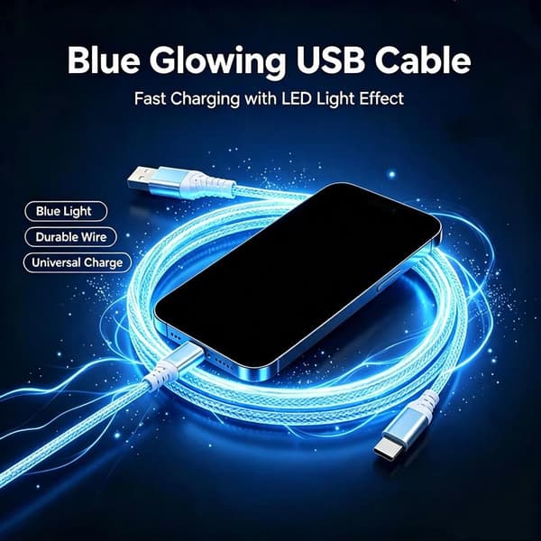 LED-flödande ljus USB-snabbladdningskabel med cool glödeffekt för A13