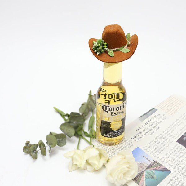 Sunflower Cowboy Hat Filt Vinflaske Dekorativ Cap Spring Fes A