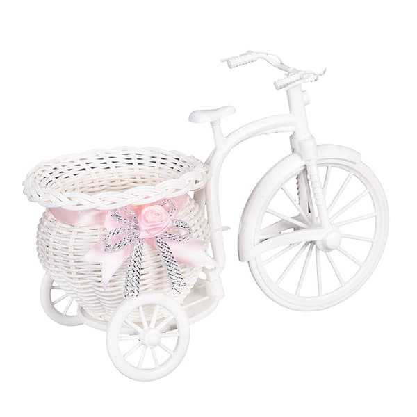 2017 Ny Plast Vit Trehjuling Cykel Design Flower Basket Stora