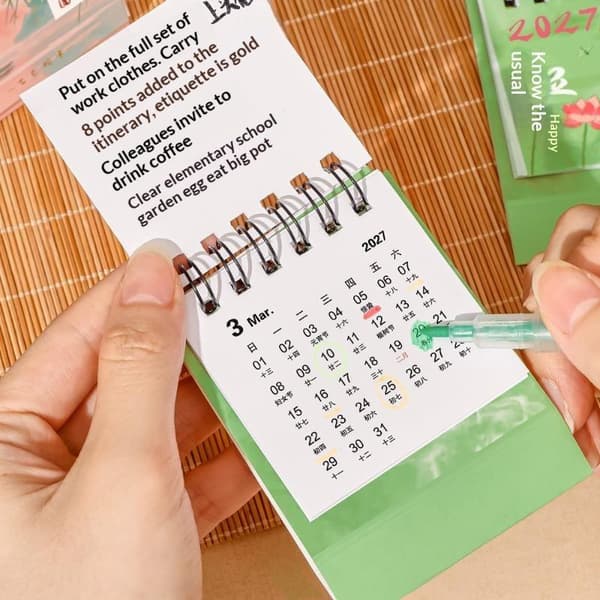 Mini 2027 Spiralbordskalender Traditionell Estetisk Tryck Por A3