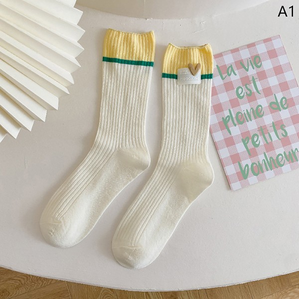 Kvinder Socks n Style Candy Color Harajuku Kawaii Mid Tube Socks White