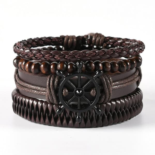 Set flätade läderarmband för män, vintagefjäder A8