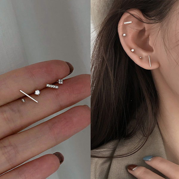 5 st Pearl Crystal Small Ear Studs Örhängen Set Dam Flickor Fa White